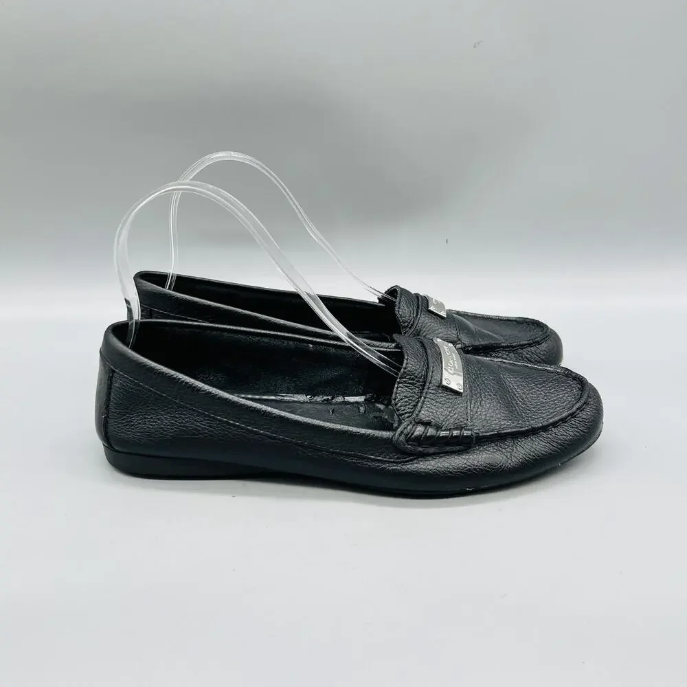 Coach Shoes Womens 8.5 Black Leather Fredrica Driving Loafer Flats Slip On Logo